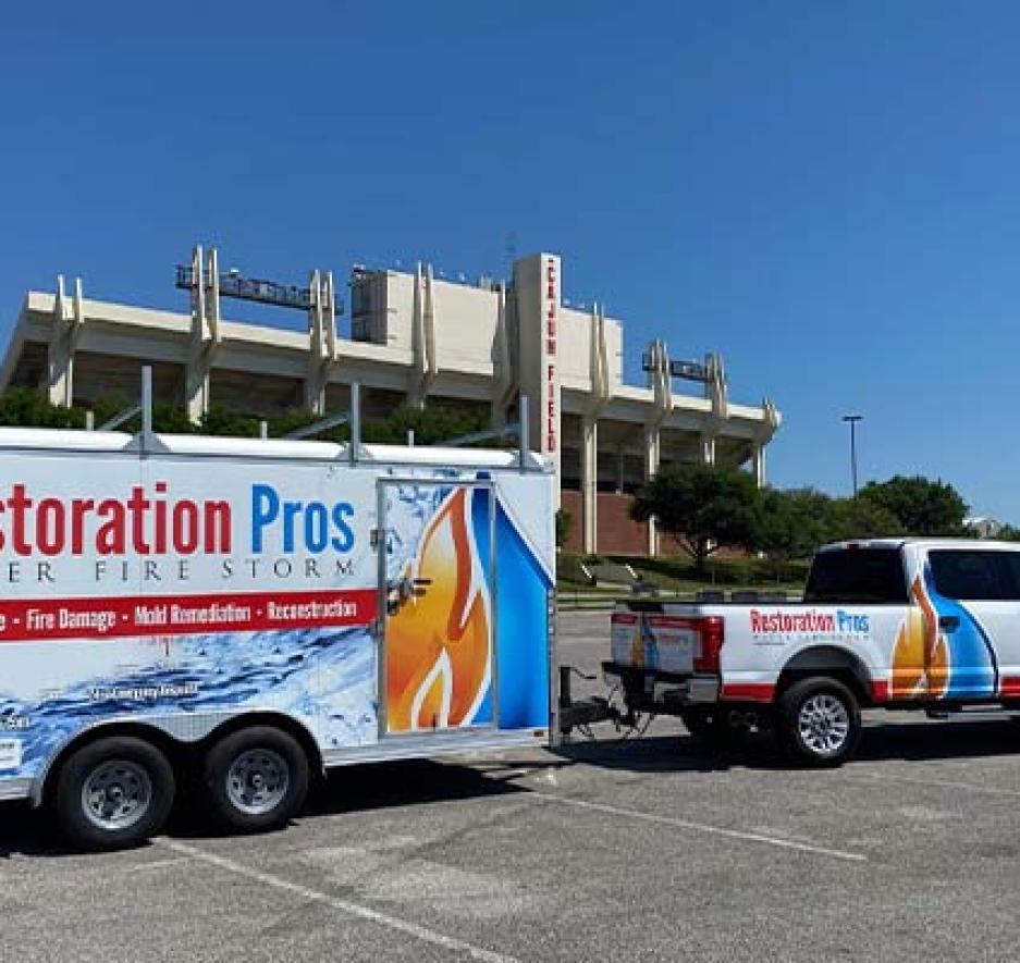 image of Restoration Pros company truck in parking lot